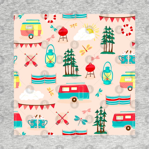 Vintage caravans on a campsite repeat pattern by NattyDesigns